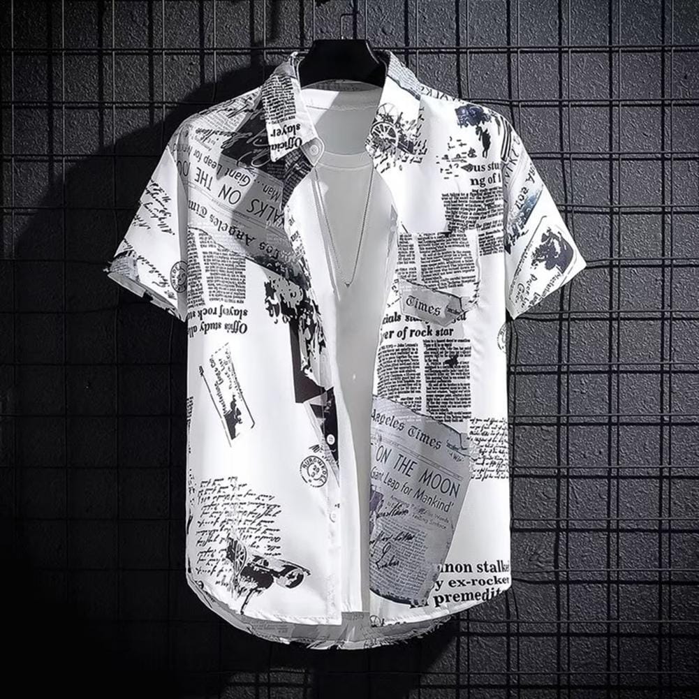 Men Lapel Collar Shirt Tropical Style Men's Shirt with Letter Print Ice Silk Fabric Quick Dry Technology for Vacation Beach Top