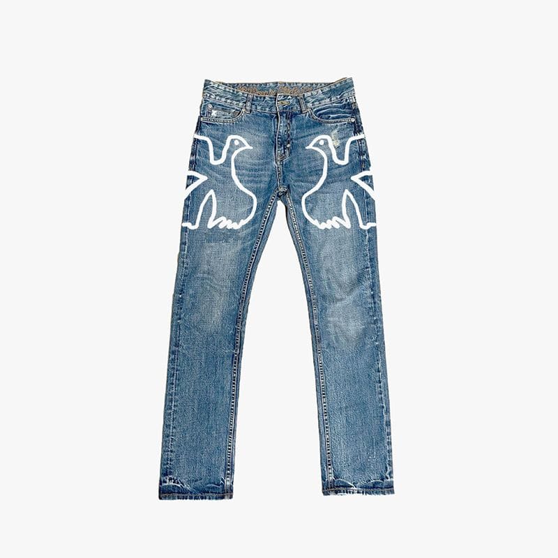 MATTA Dove Flat and Embroidered Washed Jeans Hem Stacked Hiphop Street Trend American Men's Gothic Jeans trousers y2k