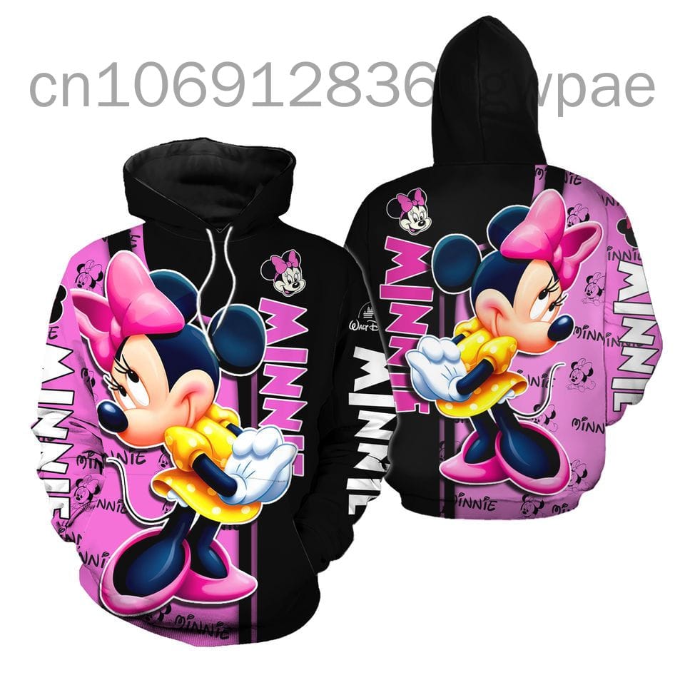 2024 Disney Minnie Mouse Fashion Men's Women's 3D Print Hoodie Top Street Style Sweatshirt Casual Hoodie Harajuku Streetwear