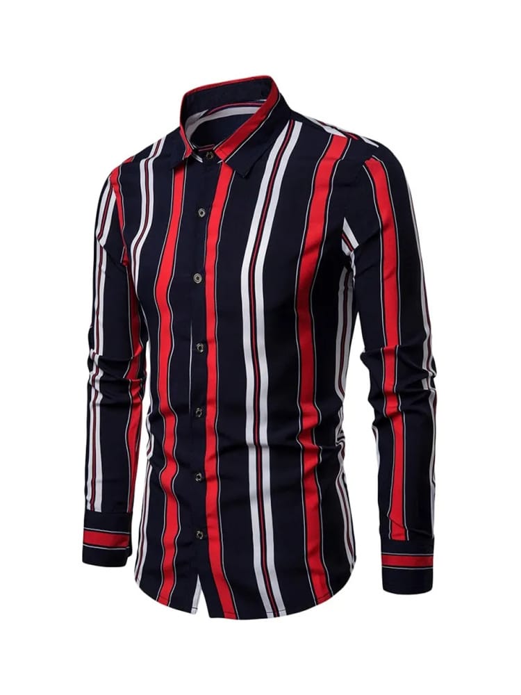 Men's suit shirt tuxedo striped plaid casual outdoor lapel fashion wedding long-sleeved shirt soft, elastic and comfortable 2024