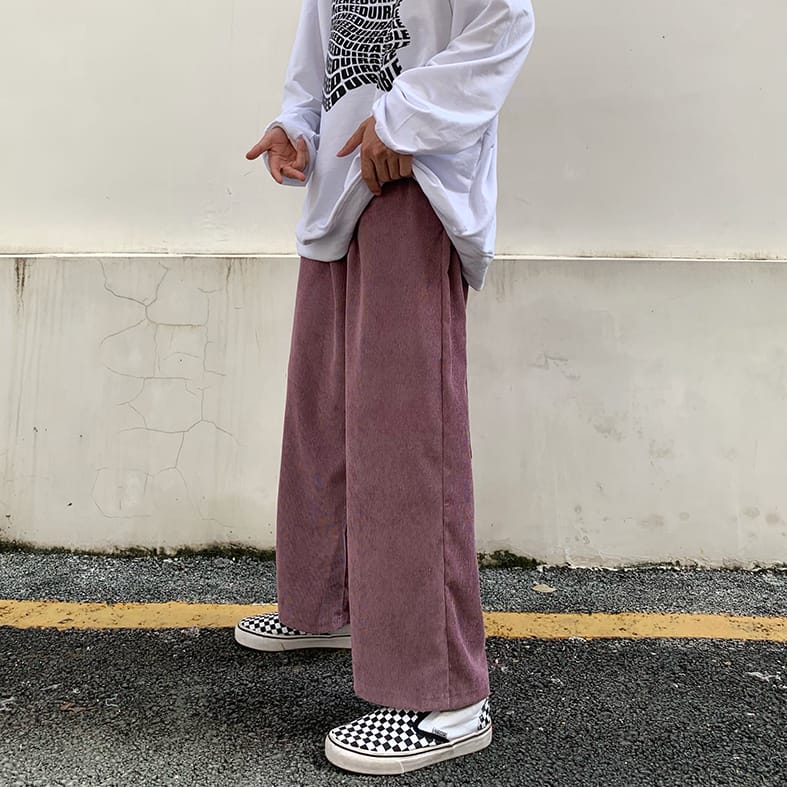 2023 Men Spring Autumn New Loose Wide-leg Velvet Trousers Men's Casual Corduroy Sports Pants Male Solid Color Long Pants P385