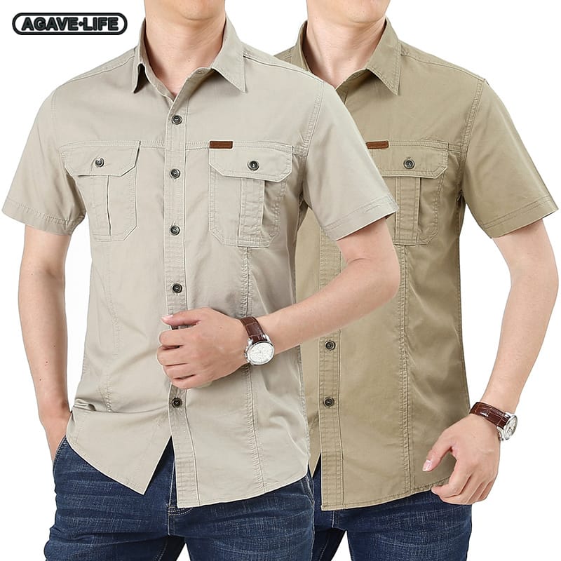 Summer Short Sleeve Shirts Men's Outdoor Loose Casual Tooling Shirt Men Solid Color Breathable Clothing Bussiness Men Shirt 4XL