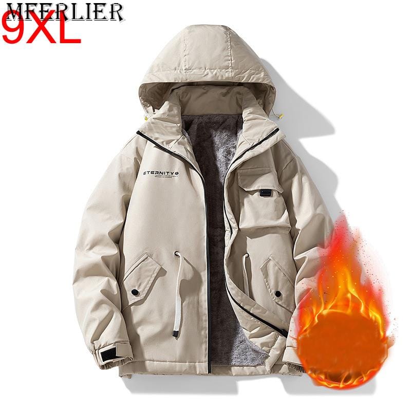 Big size jacket men's autumn Winter multi-pocket loose Patchwork jacket hooded youth trendy tops Youth clothes 8XL 9XL 150kg