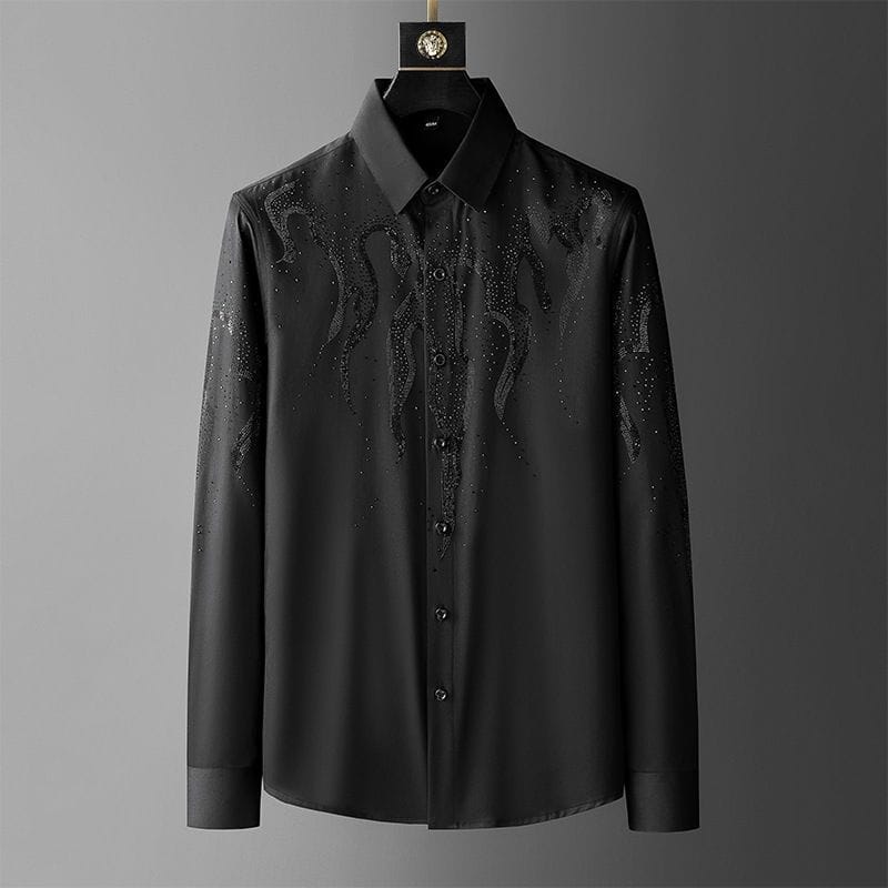 Spring Autumn Fashion Solid Diamonds Men's Clothing Shirts American Style POLO Collar Long Sleeve Buttons Loose Chaopai Blouse
