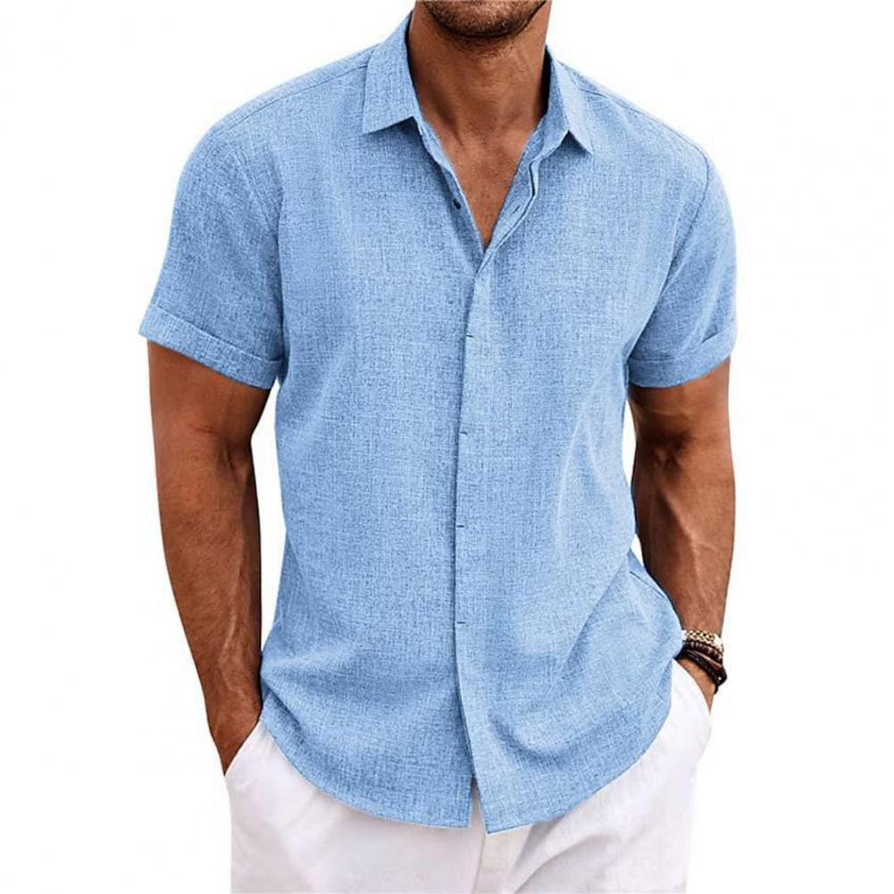 2024 Men's Summer New Loose Cotton Hemp Shirt Beach Large Size Men's Short-Sleeved Shirt