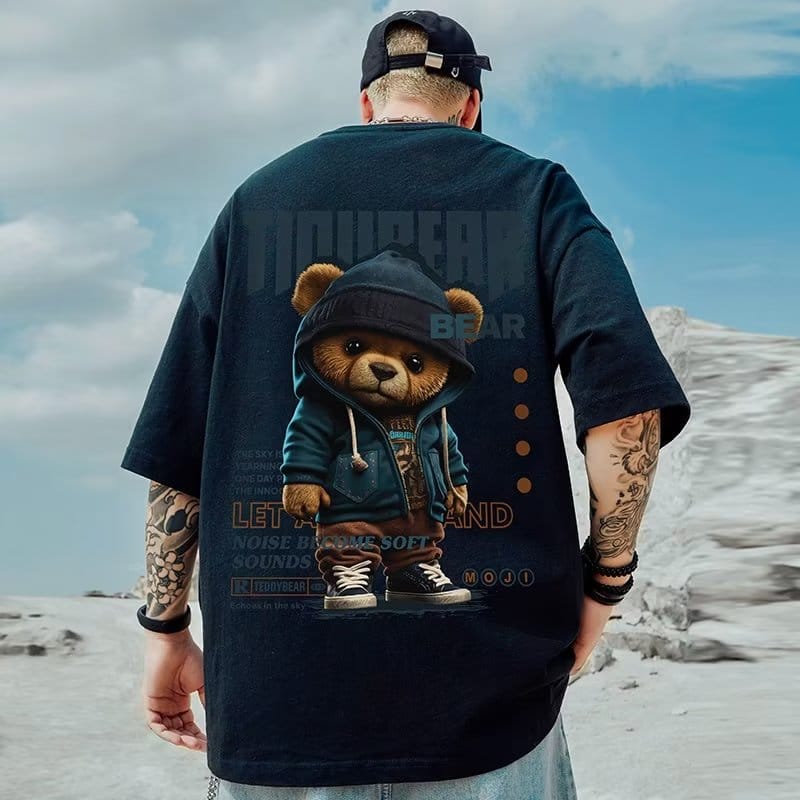 Summer Men's Cotton T-shirt Korean Men's Cool Bear Tee High Quality White T Shirt O-neck Short Sleeve Tops Shirt Men Clothing