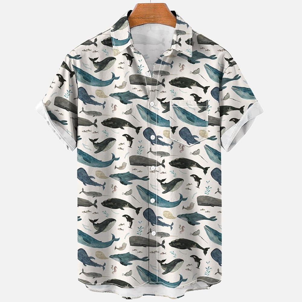 3d Sea Animal Seahorse Fish Print Lapel Hawaiian Shirt Men's Summer Casual Short Sleeve Loose Summer Shirt 5xl