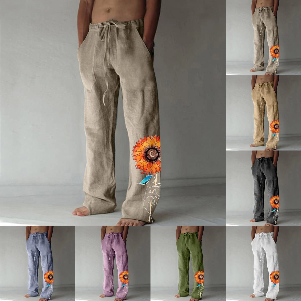 2024 Men'S Stand Pocket Casual Linen Pants Drawstring Loose Trouser Plus Size 5xl Mens Fashion Hip Hop Sweatpants Men Streetwear