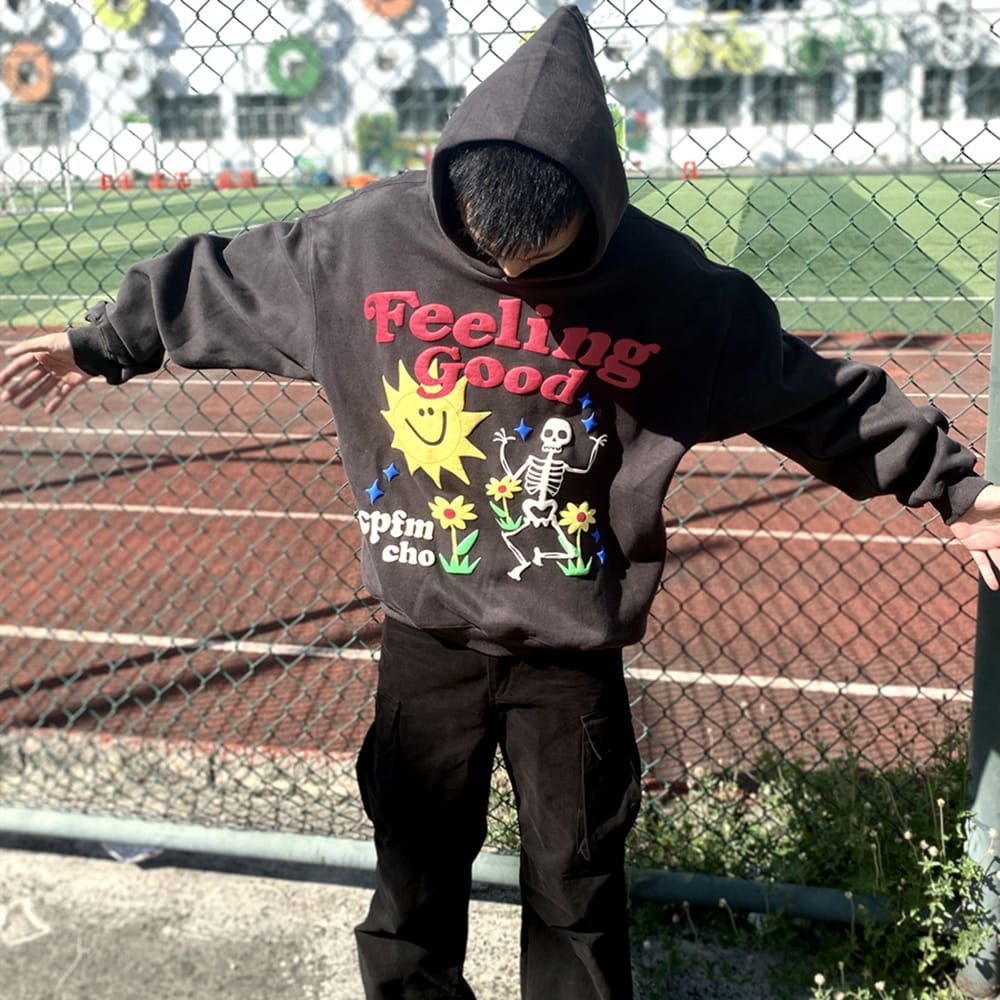 Street Costume Vintage Costume Multi Pattern Skull Head Sun foam Print Hoodie Casual Loose Sweater Top Pullover Men's Hoodie