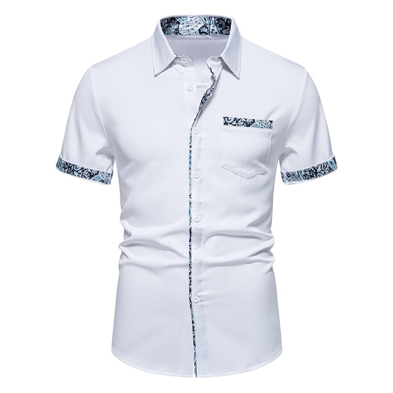2024 Summer New Short sleeved Shirts Men's Triangle Neck Cashew Flower Colored Fashion Shirt European Size