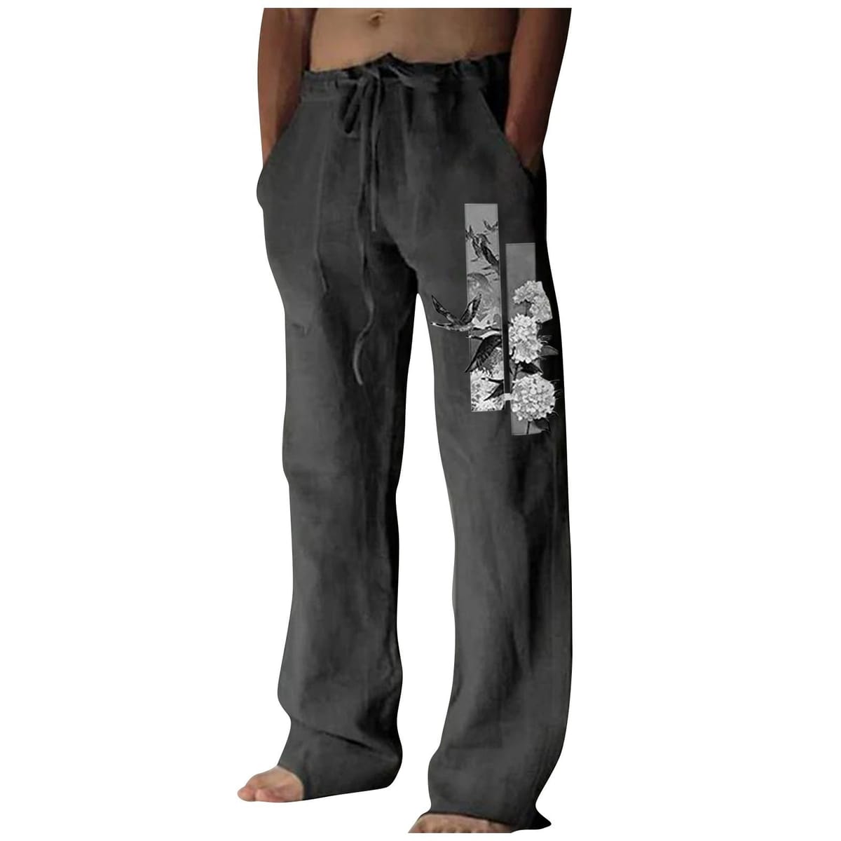 Plant Printed 2024 Men's New Personalized Straight Leg Pants For Summer Seaside Travel Basic Casual Loose Pants WR6