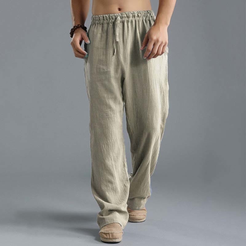 Men's Loose Linen Breathable Casual Cargo Pants Harajuku Elastic Waist Solid Loose Baggy Pants For Men Trousers