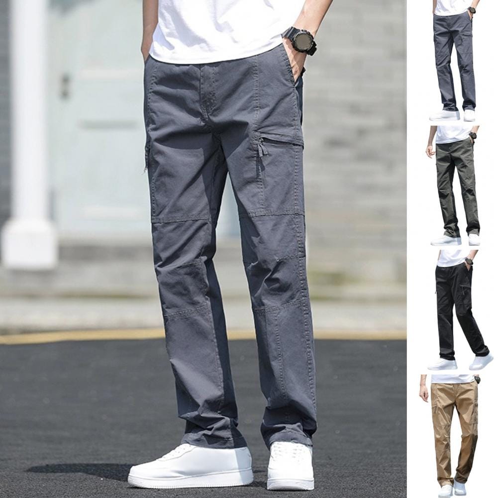 Men Multi-pocket Pants Men's High Waist Cargo Pants with Multiple Zippered Pockets Wide Leg Design Plus Size Fit for Outdoor