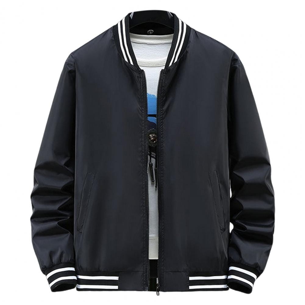 Zipper Baseball Jacket Youth Sports Jacket Stylish Men's Baseball Jacket with Stand Collar Long Sleeve for Gym for Active