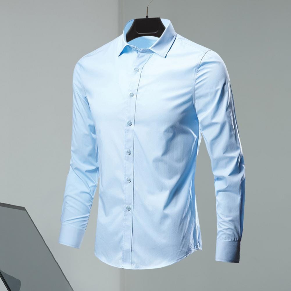 Slim Fit Dress Shirt Stylish Men's Slim Fit Cardigan Turn-down Collar Solid Color Long Sleeves for Casual Business or Office