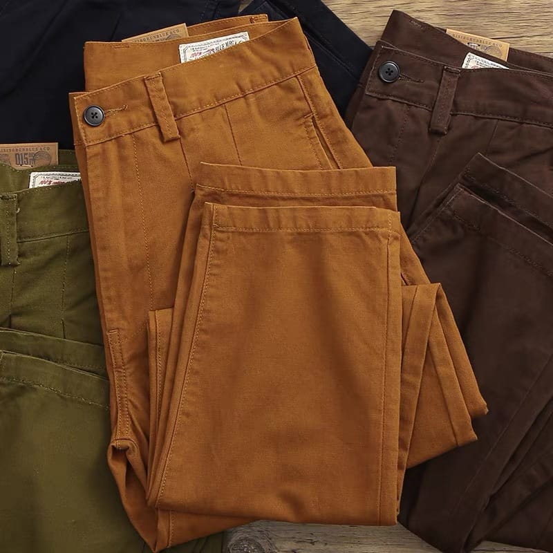 2213 American Vintage Style Twill Pleated Cargo Pants Men'S Clothing Pure Cotton Khaki Classical Spring Casual Trousers For Male