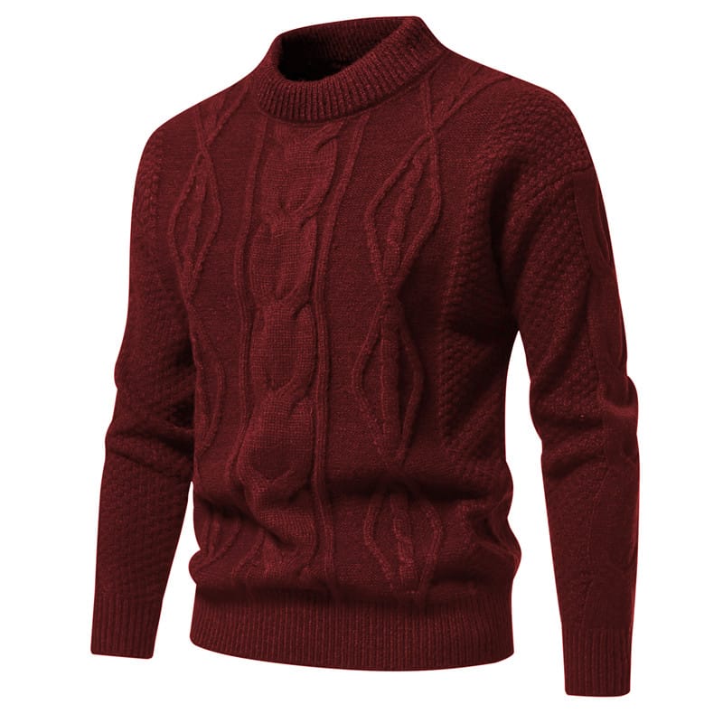 Men's Autumn and Winter New Warm Fashion Solid Color Sweater Twisted Flower Solid Color Casual Sweater