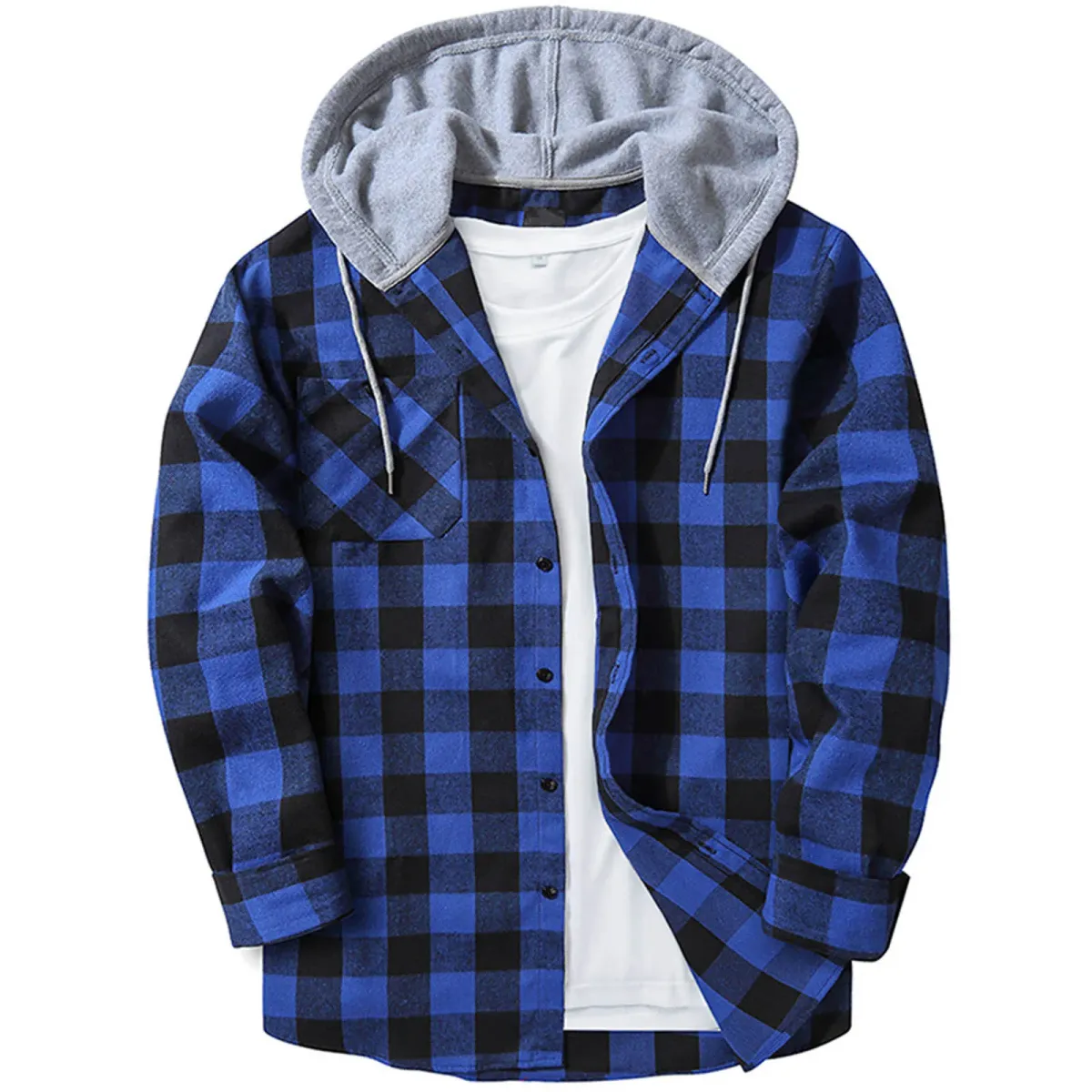 Spring Autumn Casual Loose Men's Plaid Shirts Long Sleeve Single Breasted Hooded Shirts Flannel Cardigan Tops for Men Jackets