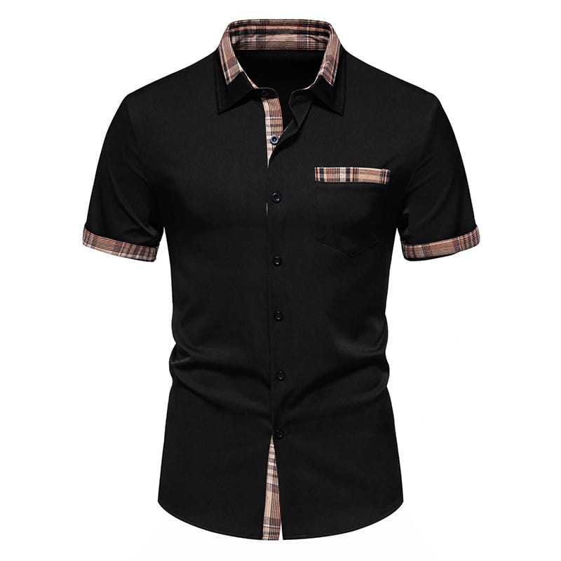 Summer new shirt men's casual short sleeved formal shirt plaid collar button up shirt European size