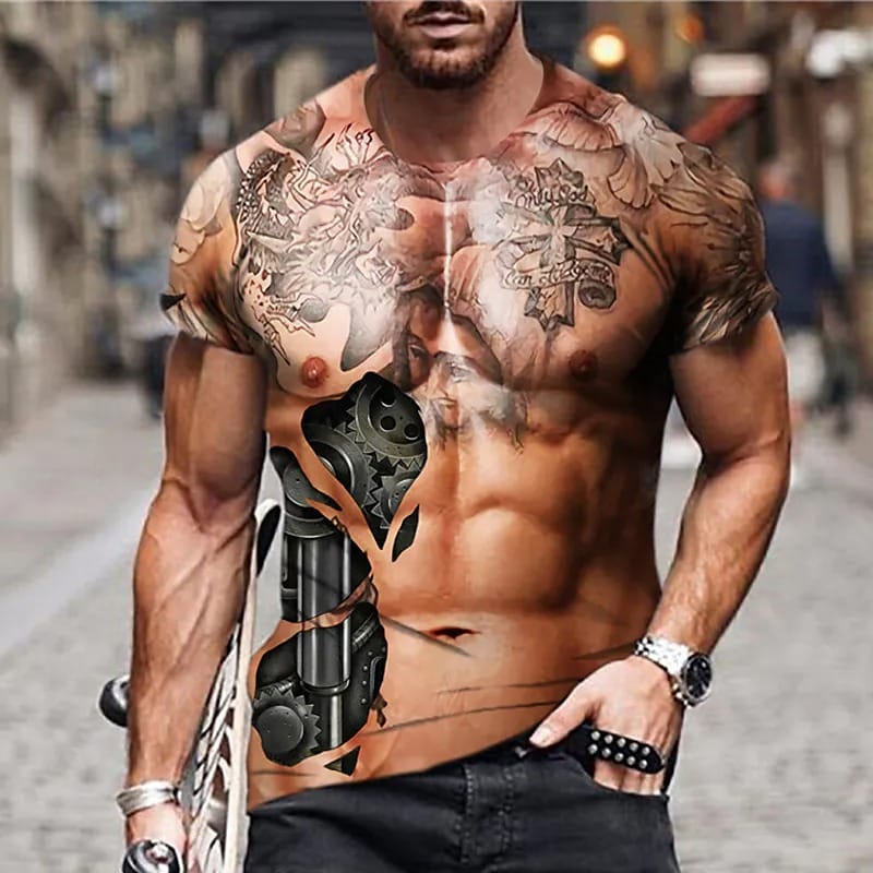 Casual Round Neck Short Sleeve Tops Oversized Quick Dry Clothing Men's Fashion Funny Muscular Men Tee 3D Printing T-Shirt