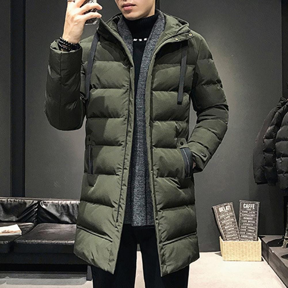 Cotton Coat with High Collar Mid-length Cotton Coat for Wind Protection Men's Ultimate Warmth Winter Parka Down Coat for Outdoor
