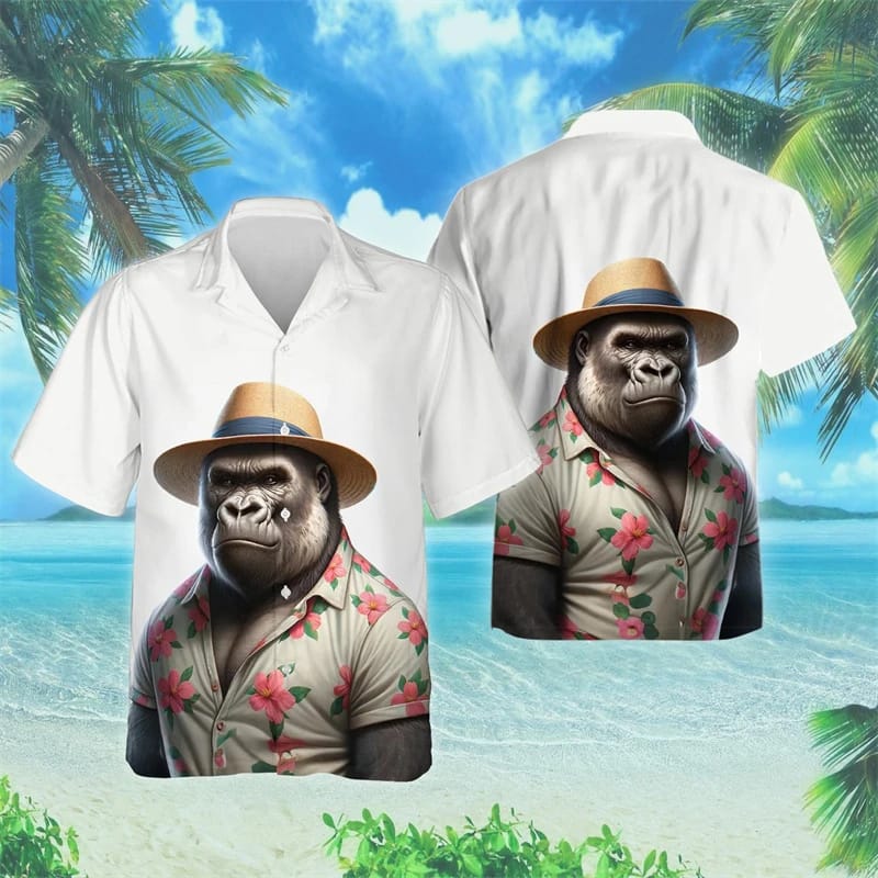 New Gorilla Graphic Men's Hawaiian Shirt 3D Printed Monkey Shirts Men's Summer Loose Beach Oversize Short-sleeved Tops Clothes