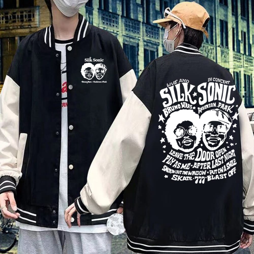Silk Sonic Bruno Mars 24K MAGIC Hoodie Baseball Uniform Casual Fashion Jacket Men's Clothing
