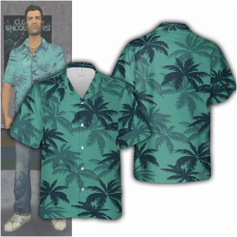 Holiday Casual Summer Men's Shirts, Cool And Breathable Hawaiian Shirt Tops, Vice City Street Oversized Game Cosplay Costumes