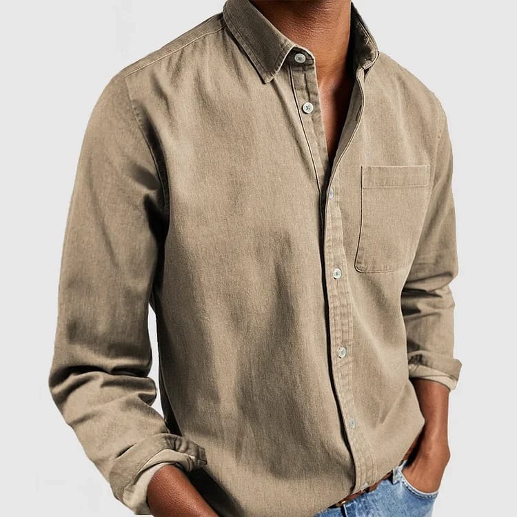 Turndown Collar Shirt Men's Casual Coat Denim Button Up Cardigan with Pocket Mans Lightweight Jacket Long Sleeve T Shirt