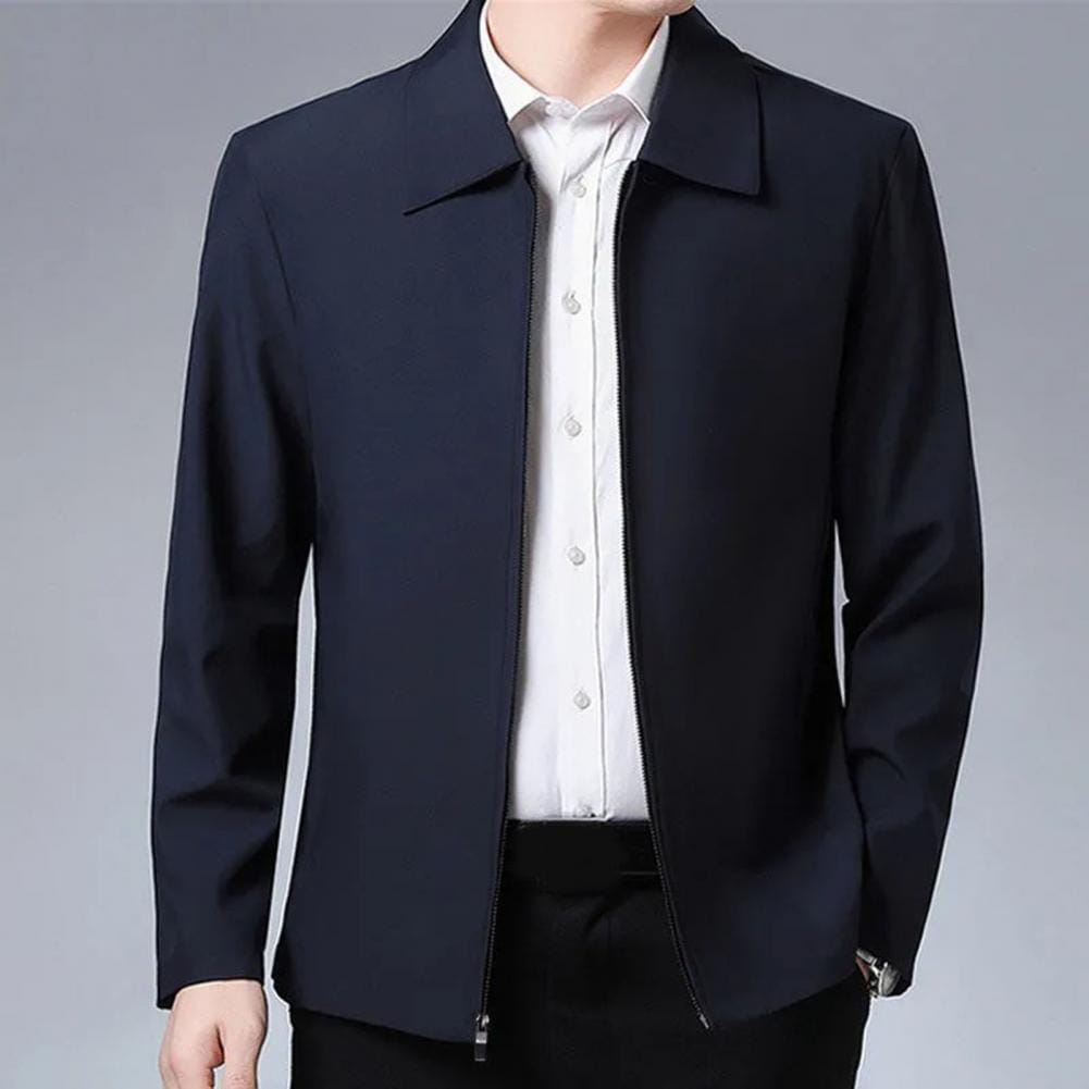 Business Men's Jacket Mid-aged Elderly Men Zipper Closure Straight Formal Business Casual Soft Spring Fall Coat chaquetas hombre