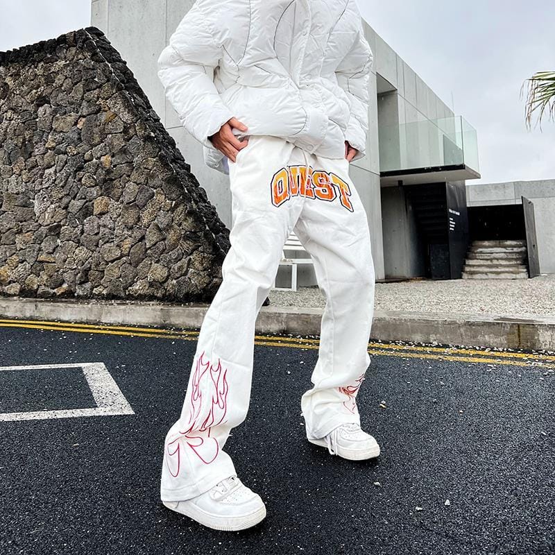 Flame men's jeans American street hip-hop Y2K retro men and women loose straight casual jeans trousers ins hot