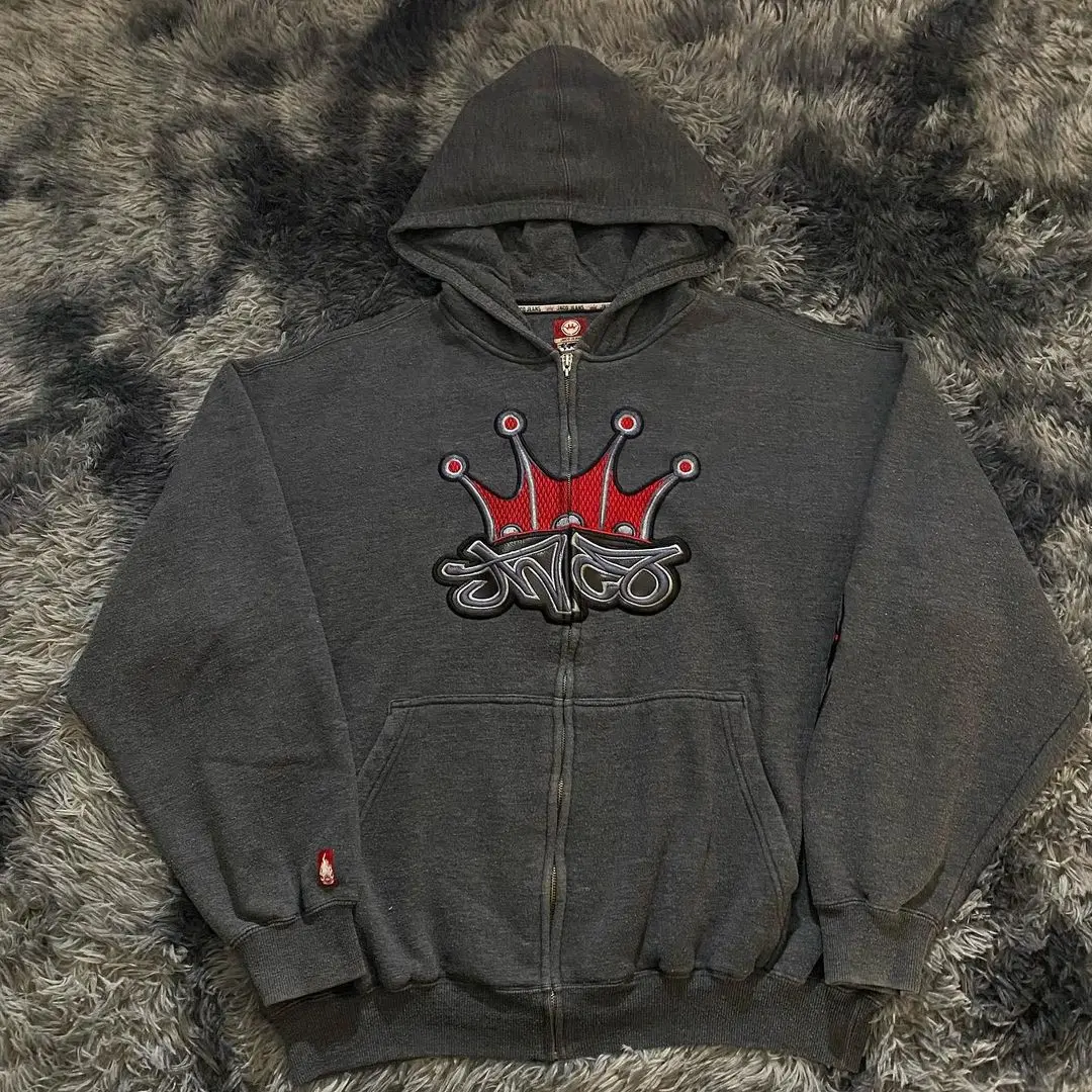 Y2K Winter Embroidered Zipper Hoodies Men's JNCO Vintage Casual Gothic Pattern Sweatshirt Hoodie Couple Street Apparel Clothing