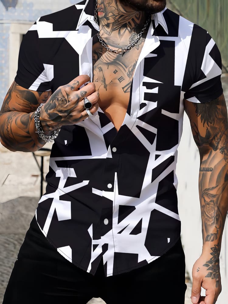 Fashion 3d Digital Printing Buttons Shirts Summer Loose Leisure Harajuku Style Shirts Men's Street Casual Short Sleeve Shirt