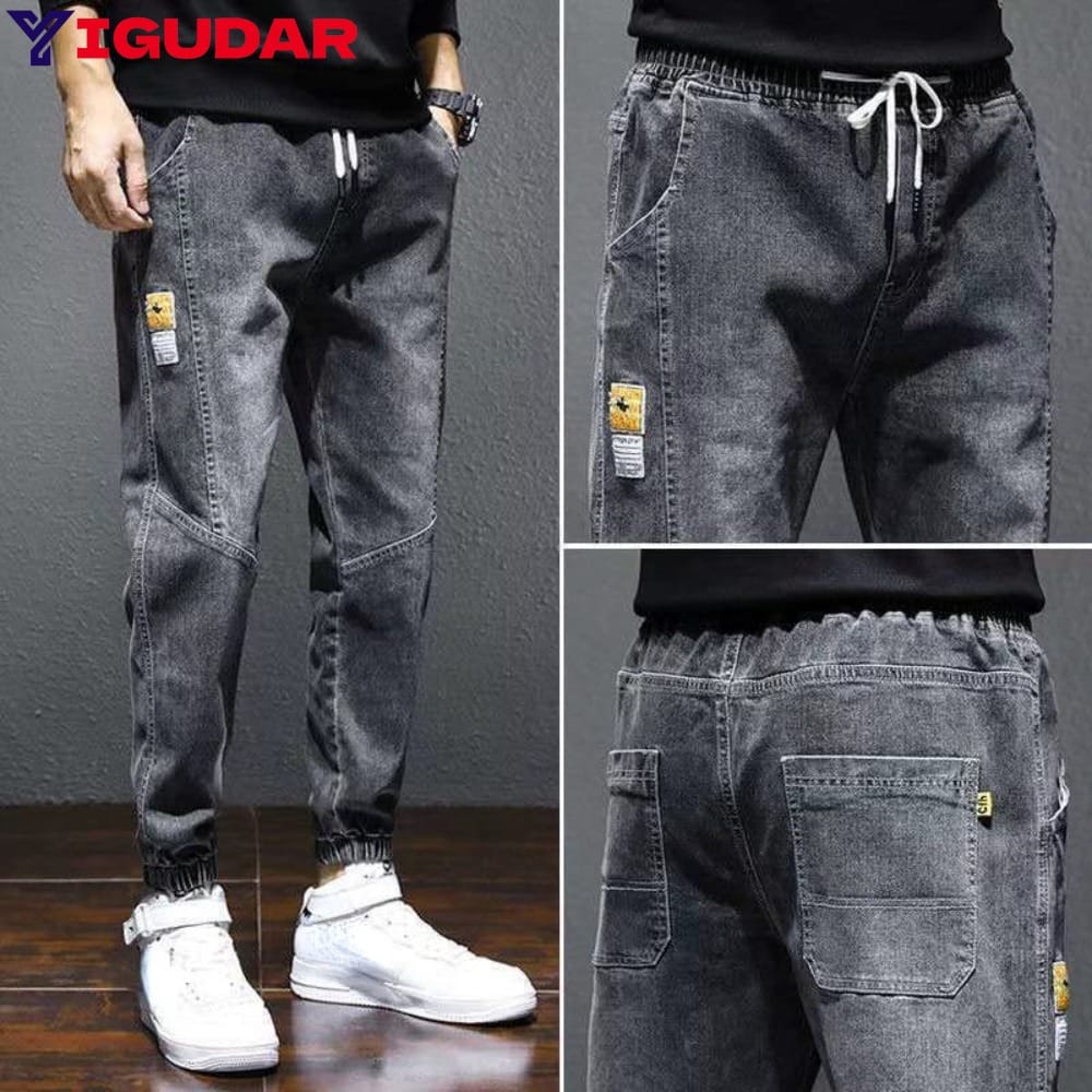 Autumn Baggy Men's Cargo Jeans Fashion Harlan Cotton Streetwear Harajuku Pants Joggers Elastic Waist Trousers Male 2024 New