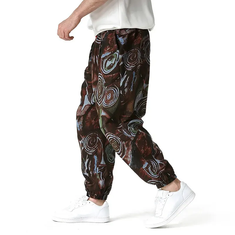 Mastery of Versatile Styles 2024 Summer New Casual Trendy Feet Drawstring Design Men's Printed Pants