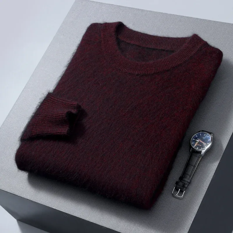 Autumn Winter New Men's Mink Fleece Sweater Half Height Round Neck Pullover Thickened Warm Loose Casual High Grade Knitwears