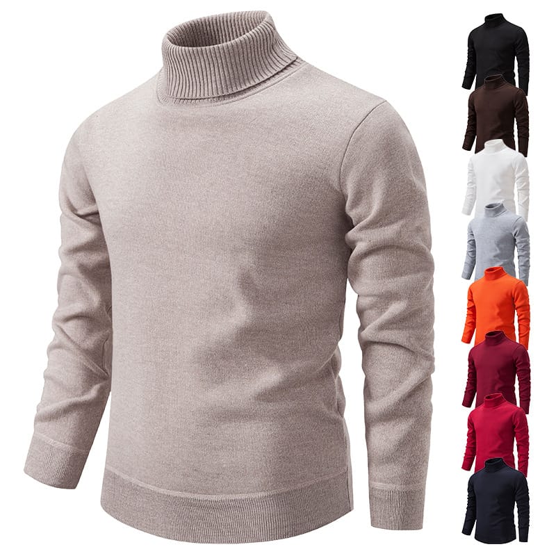 Autumn Men's Turtleneck Sweater Winter Knitting Pullovers Rollneck Warm Men Jumper Loose Solid Color Top