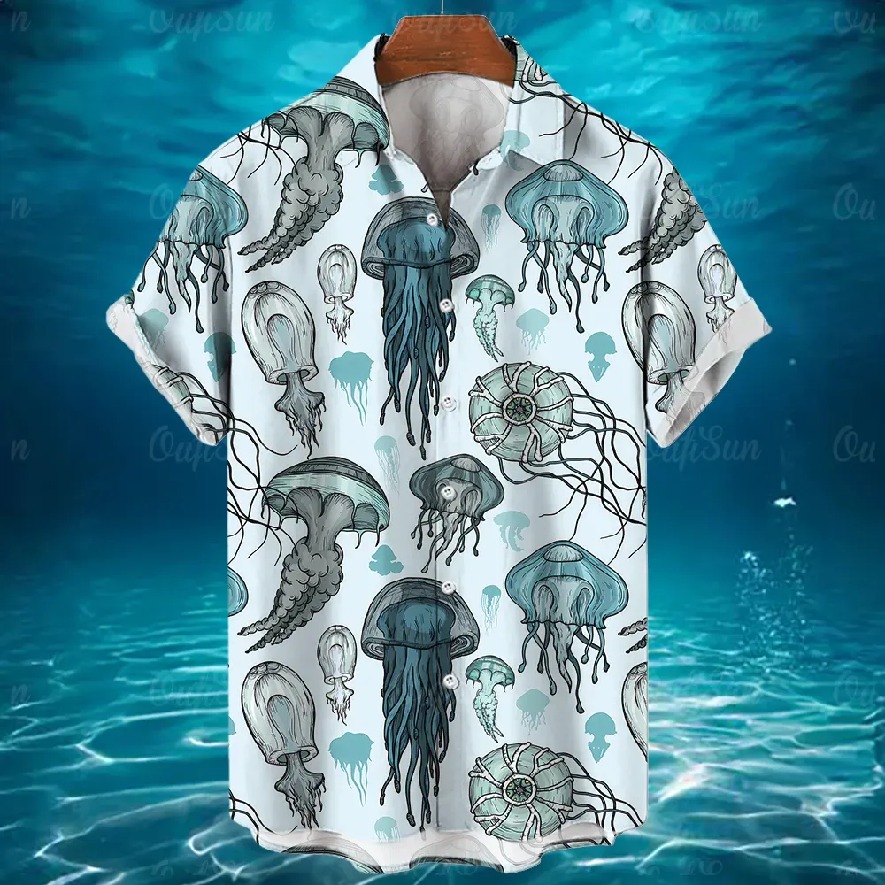 Shirt For Men 2023 Men's Shirts Animal Short Sleeved Casual Fashion Ocean 3d Print Hawaiian Shirt Oversized Men's Clothing Tops