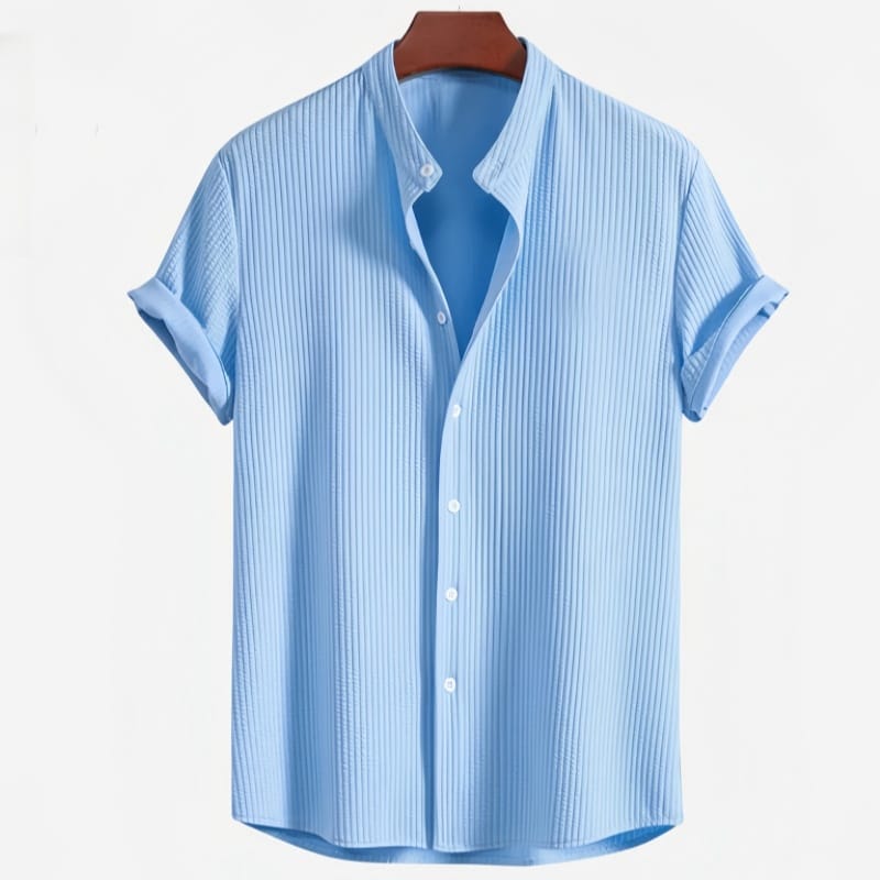 Men's Fashion Casual Short sleeve Stand Up Collar Shirt Solid Color Oversized Loose Shirt Top