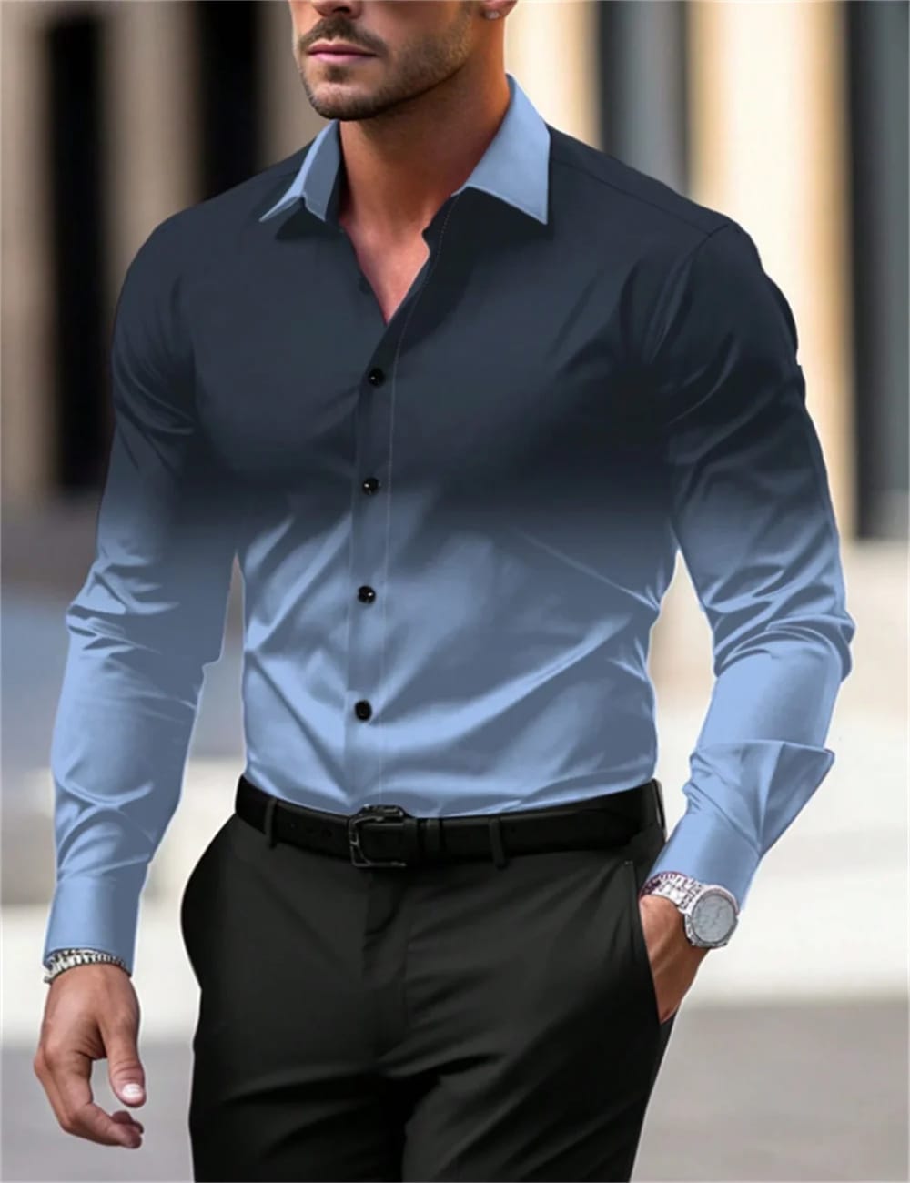 15 colors gradient color long sleeve shirt casual breathable men's shirt lapel large size men's fashion button design XS-6XL