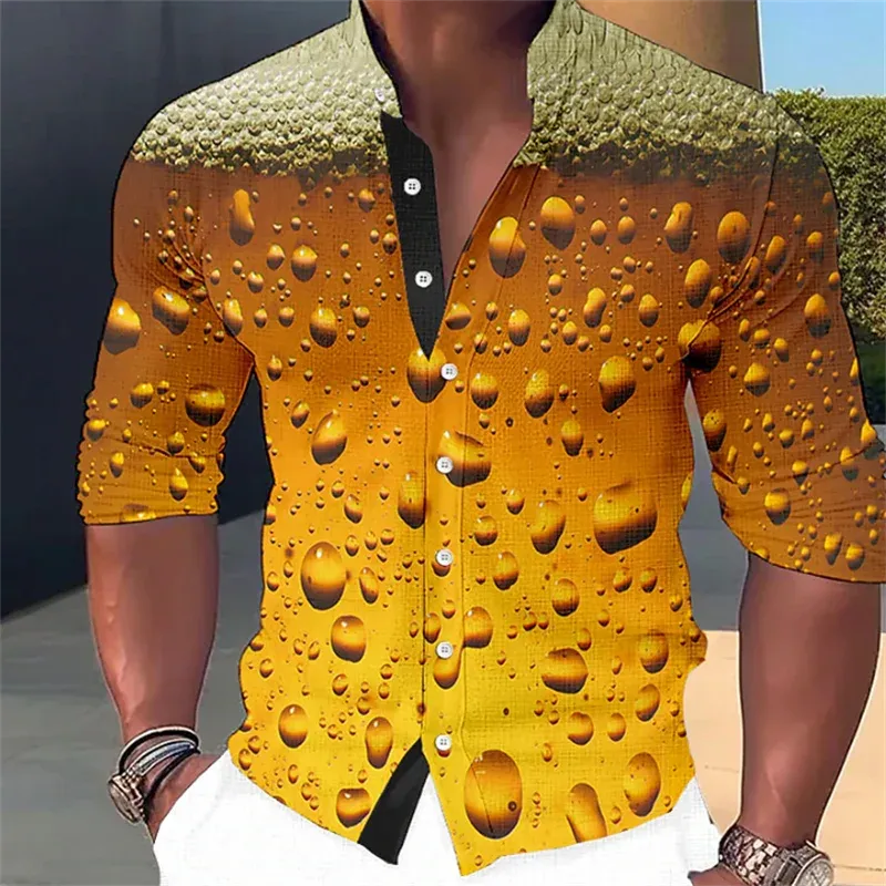 Beer Men's Top Shirt Beer HD Graphic Print Stand Collar Button Men Designer Design 2023 Fashion New Top Shirt