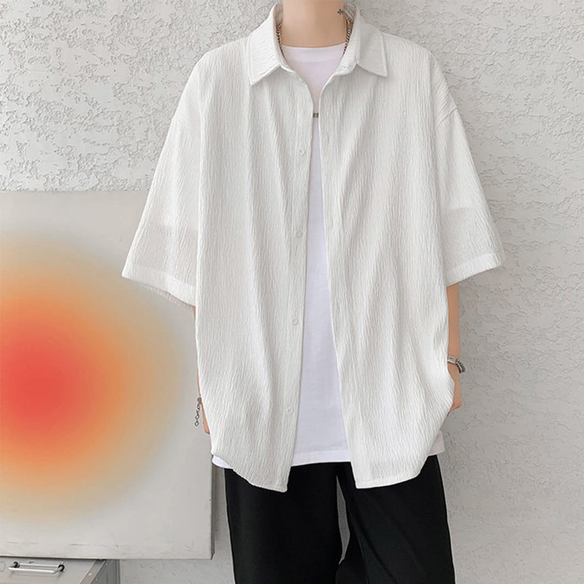 Men's Short Sleeve Lapel Shirt Casual Solid Holiday Cardigan Shirts Tops Christmas Tee Shirts Men