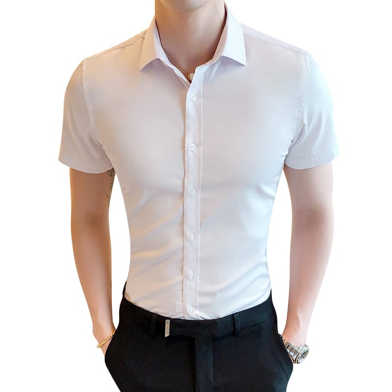 2023 Summer New Men's Solid Color Shirt Men's Business Casual Slim Handsome Professional Shirt