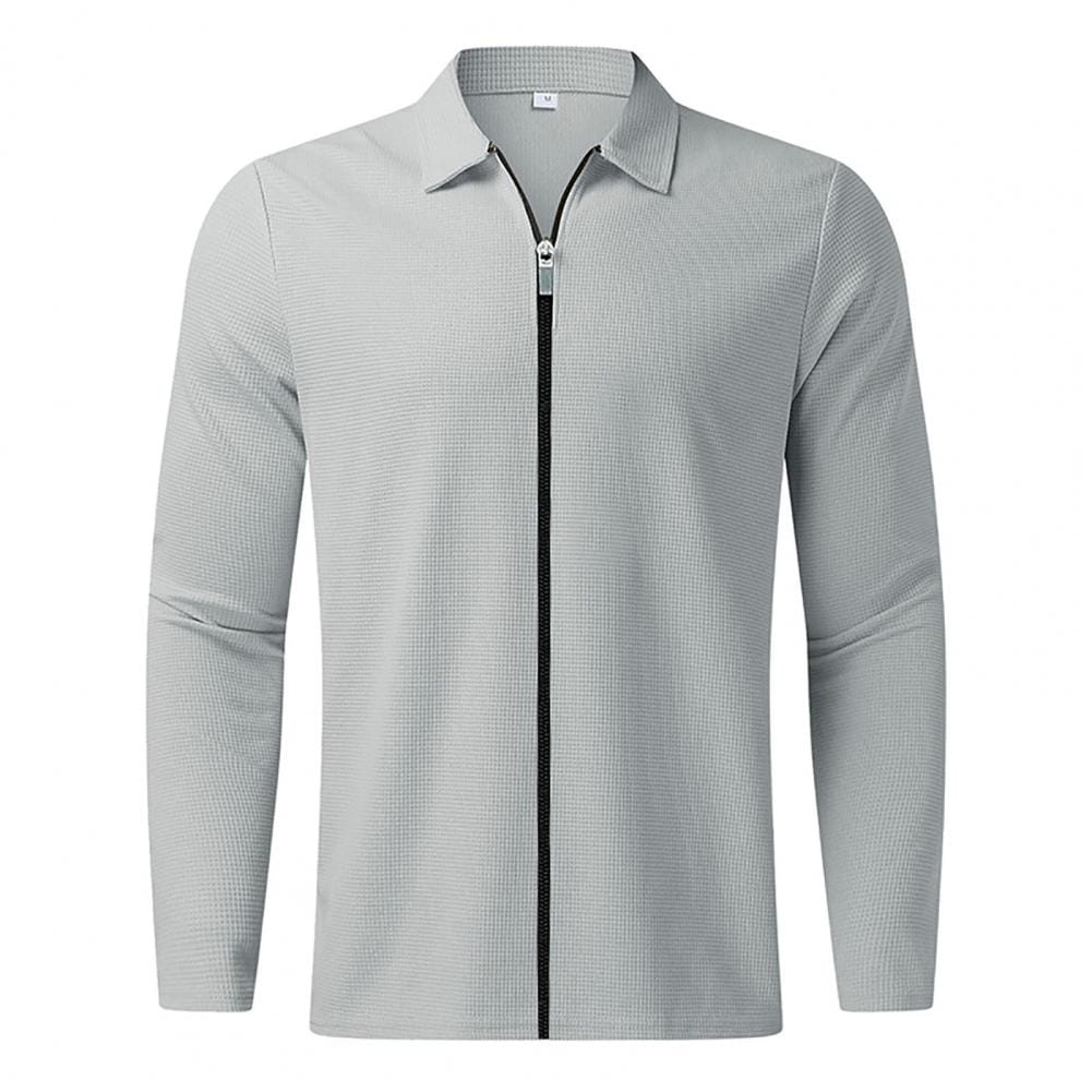 Men Coat Stylish Men's Waffle Texture Cardigan Outwear Slim Fit Lapel Jacket with Zipper Placket for Spring Autumn Fashion Slim