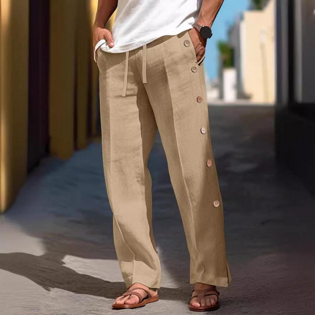 2024 Summer Men's Casual Pants Beach Leisure Breathable Loose Solid Color Trousers For Men Fashion Straight Pants