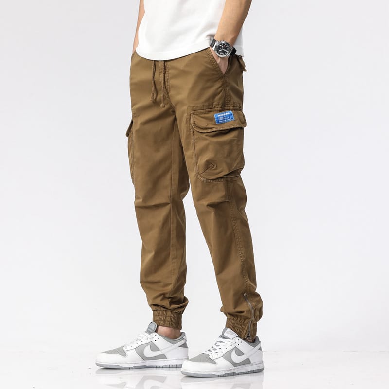 2023 New Summer Multi-Pockets Men's Cargo Pants Casual Slim Fit Joggers Fashion Drawstring Cotton Work Trousers Male Streetwear