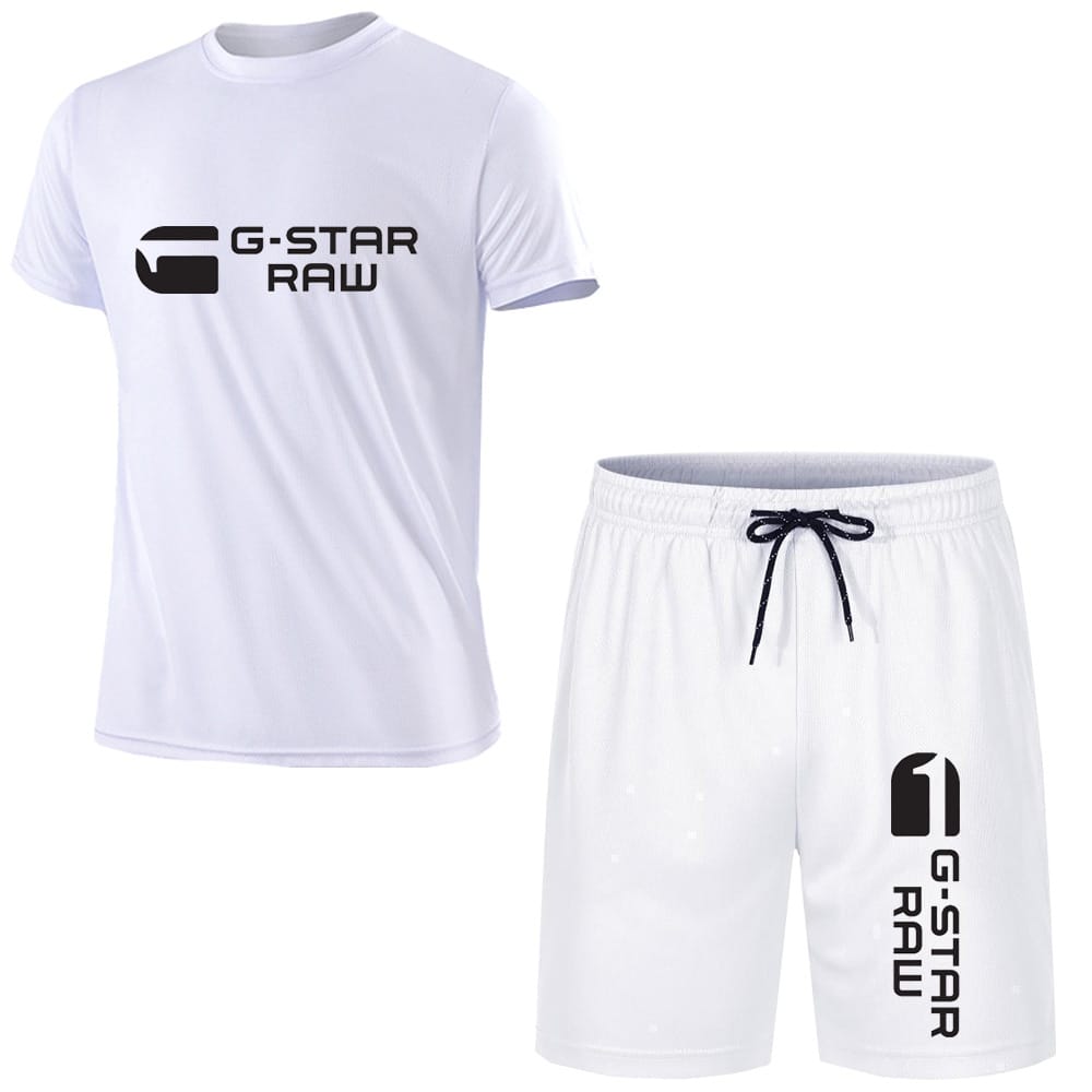 2024 Summer G-STAR RAW Print Men's T-shirts Shorts Set Suit Fashion Leisure Breath Sport Jogging Gym Set 2pcs Short Sleeve Set