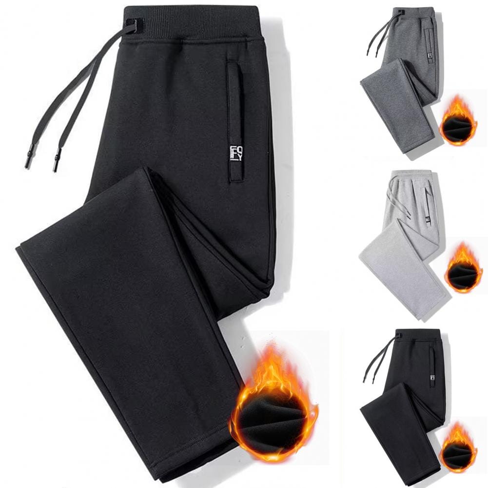 Men Straight-leg Trousers Cold Weather Sweatpants Cozy Men's Fleece-lined Jogger Pants Elastic Waist for Autumn/winter