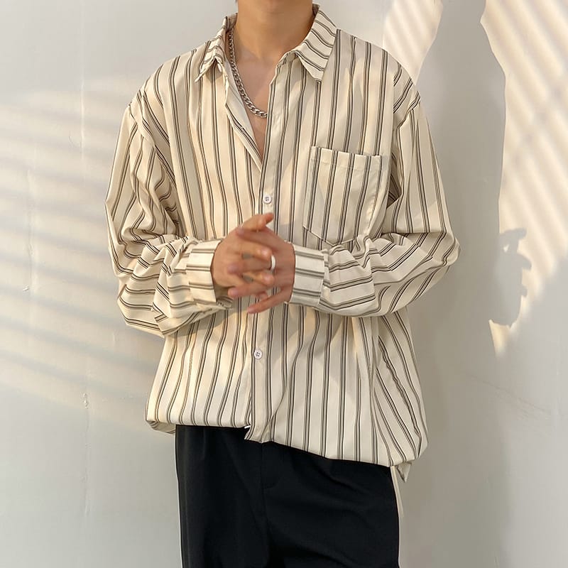 Korean Striped Shirt, Men's Long Sleeved Shirt, Youth Handsome, Casual, Inch Sized Shirt, Sense of Luxury, Ruffian and Handsome
