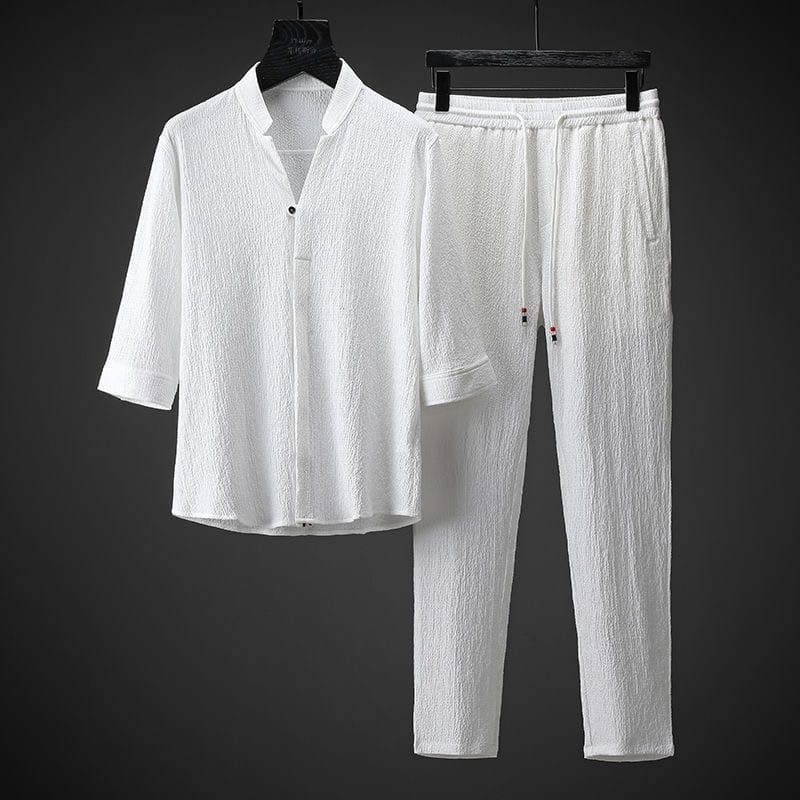 2024 Summer New Fashion Solid Color Short Sleeve T-shirt Large Size Men's Casual Relaxed Breathable Sports Two-Piece Set M-4XL